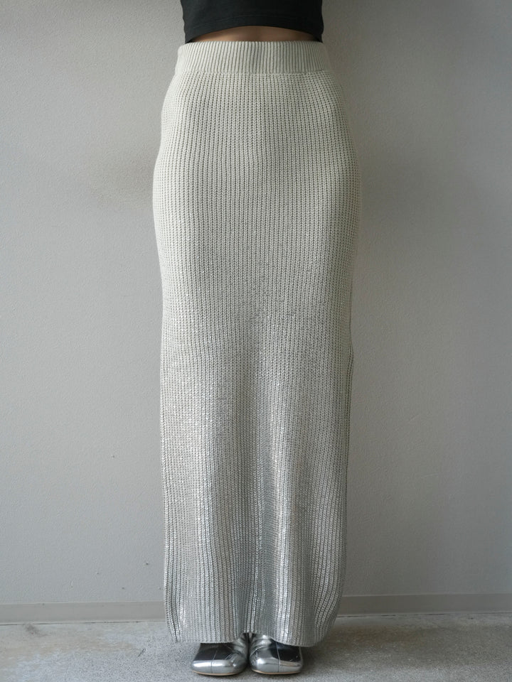 [予約]箔プリントニットタイトスカート/lightgray