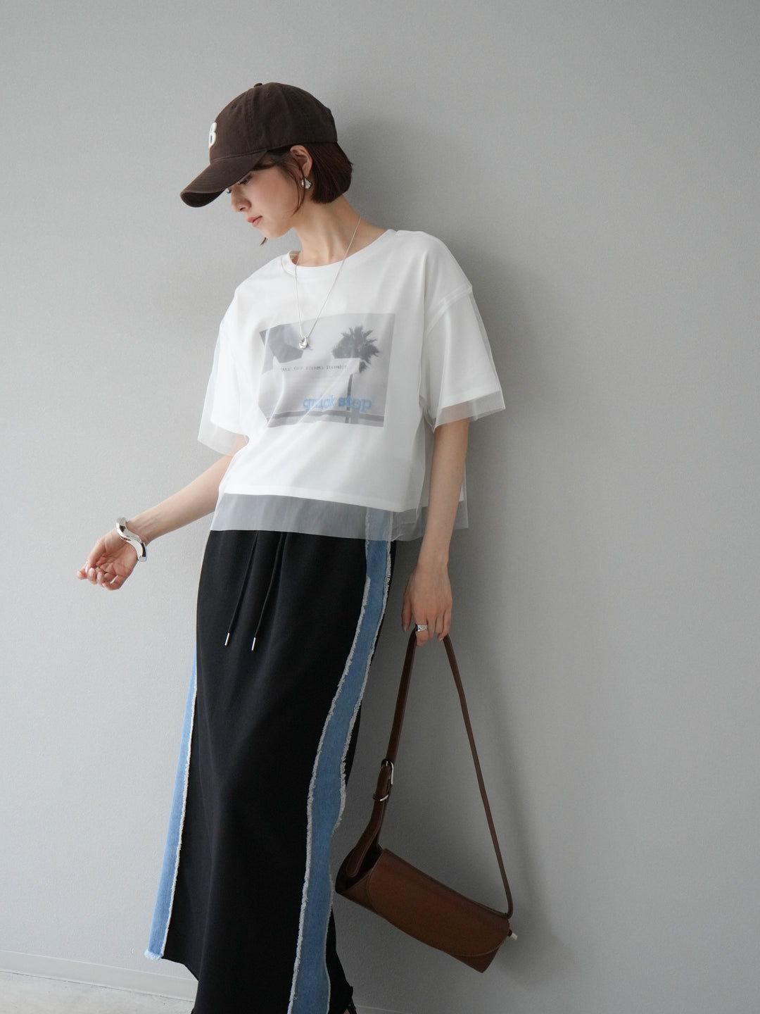 [予約]チュールドッキングフォトTシャツ/オフホワイト×ブルー