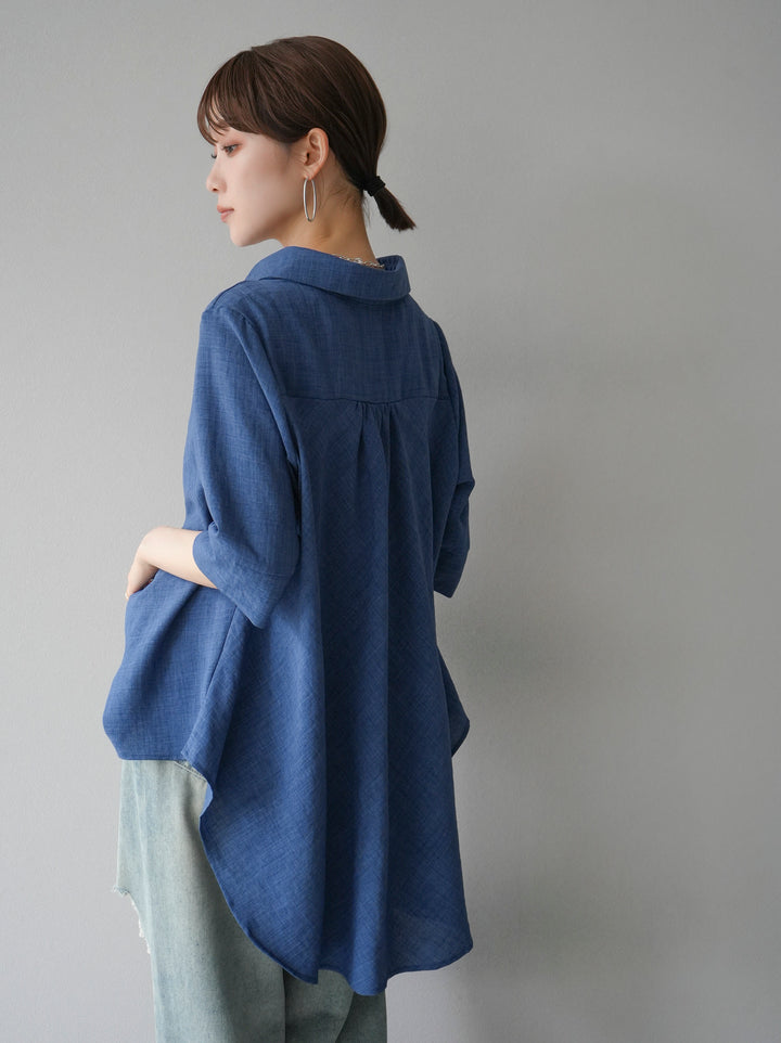 [Pre-order] Linen-touch half-sleeve skipper shirt/denim blue