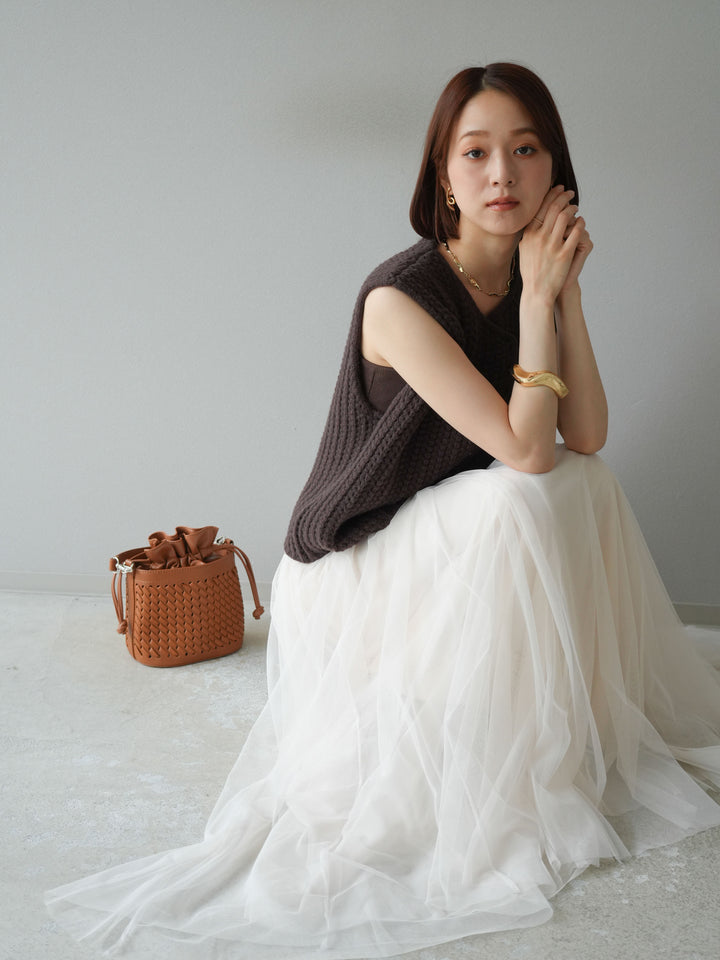 [予約]ランダムボタンニットベスト/ブラウン