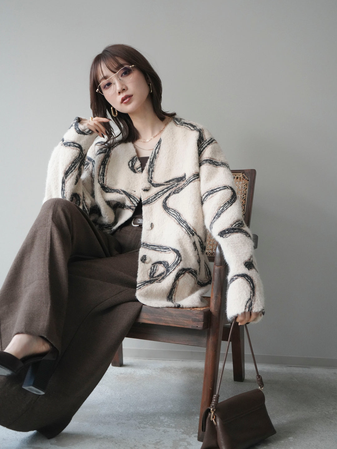 [予約]ニュアンス刺繍ブークレニットジャケット/white