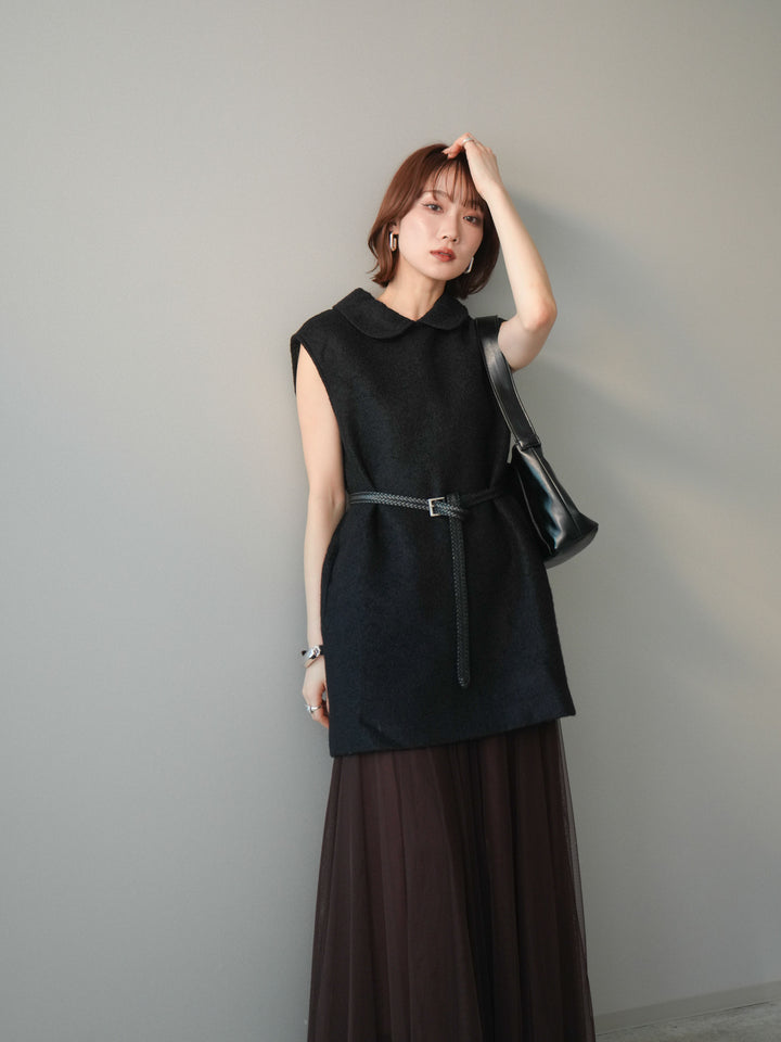 [予約]襟付きブークレミニワンピース/black