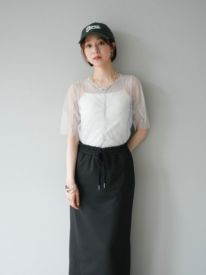 [SET]ラメチュールシャーリングプルオーバー+ダブルストラップカットリブブラキャミソール(2set)