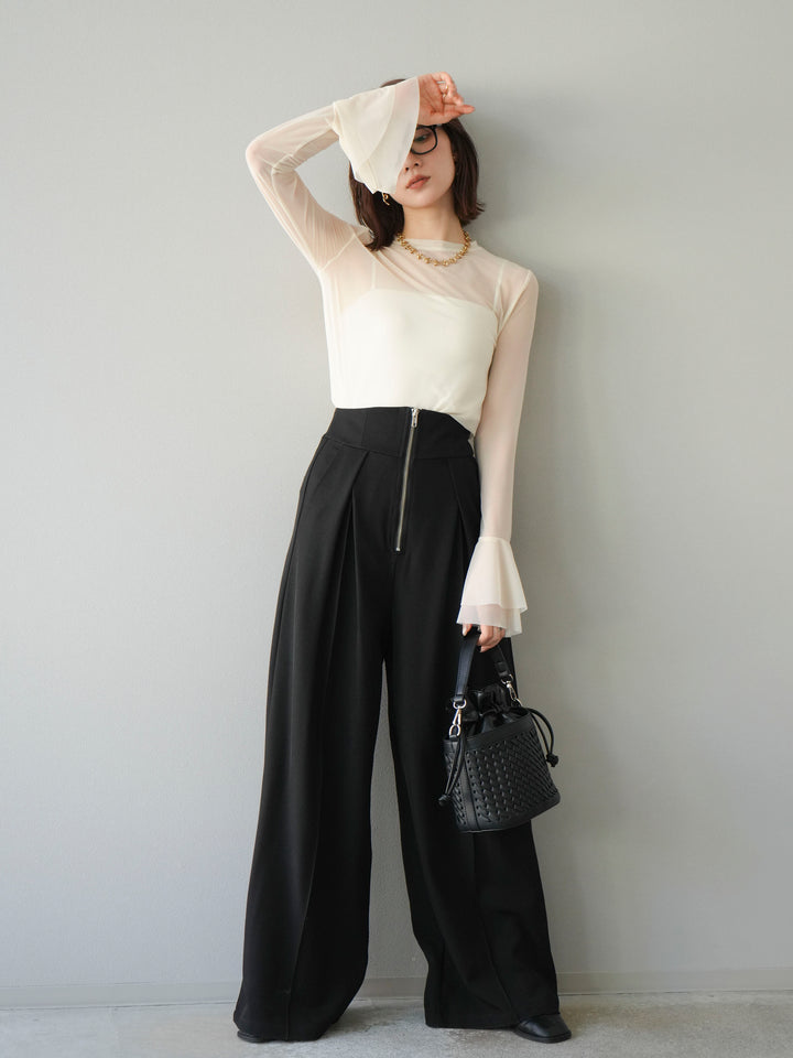 [予約]フレアロングスリーブパワーメッシュトップス/アイボリー