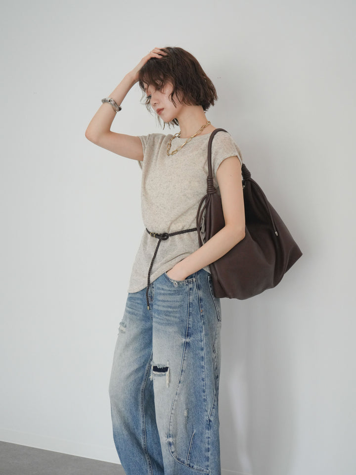 [予約]ベルト付アシメシアーニットトップス/beige
