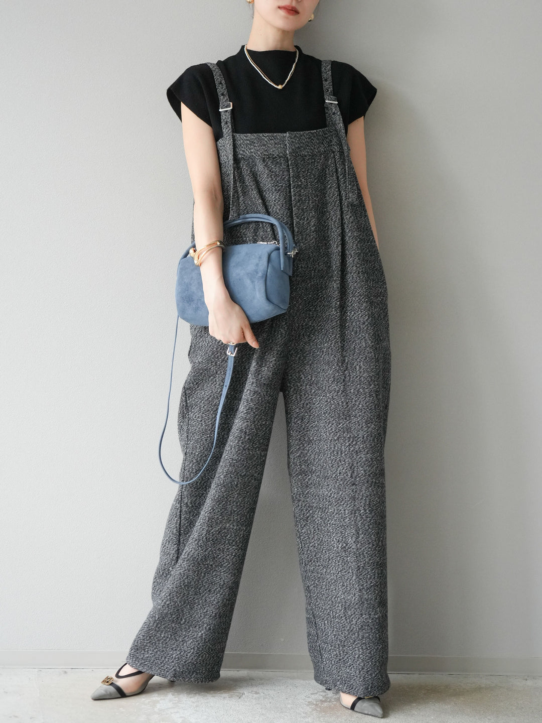 [予約]プチネックフレンチニットトップス/ブラック