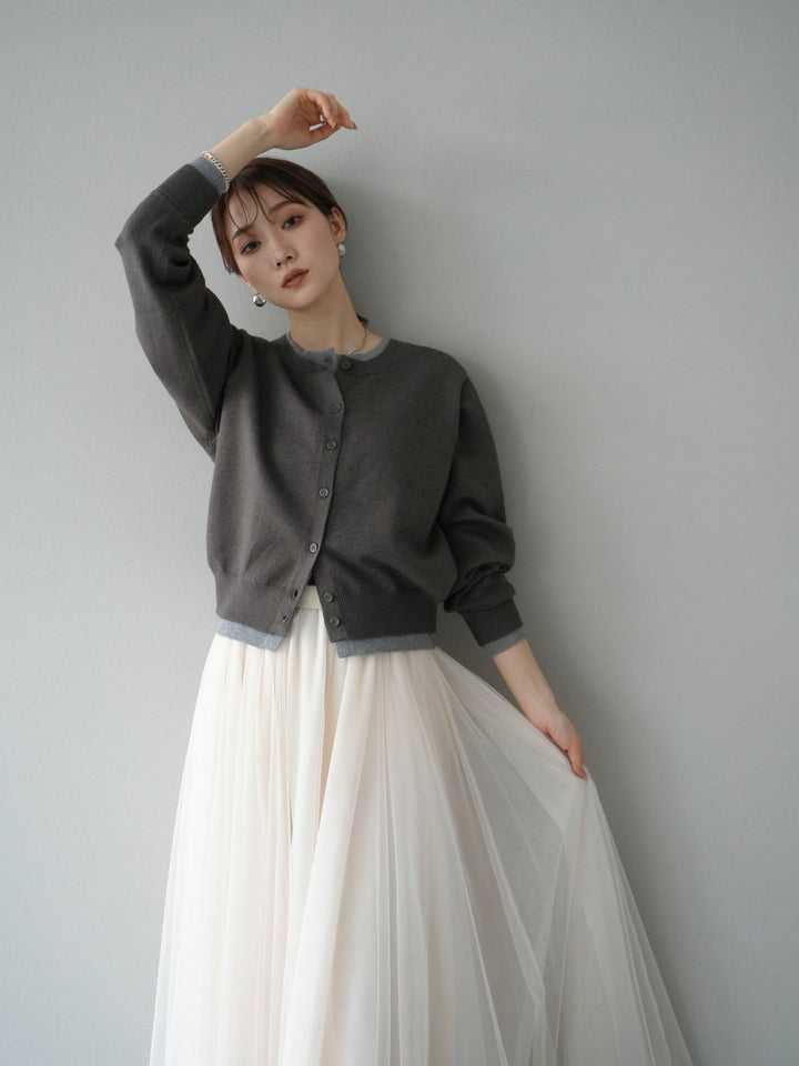 [SET]配色レイヤードカーディガン+チュールボリュームスカート(2set)