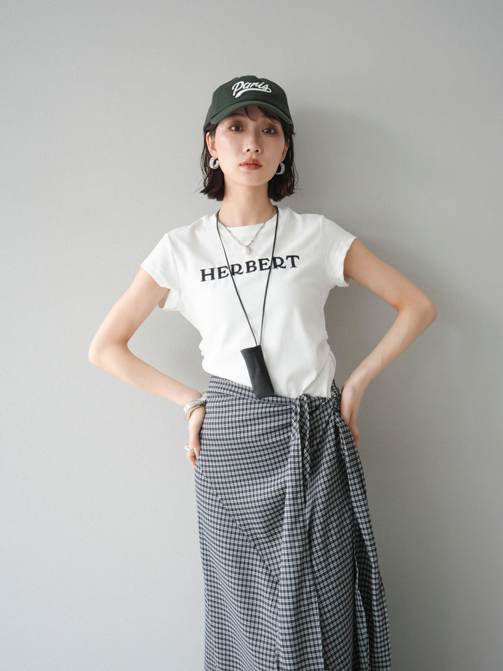 [SET]刺繍ロゴTシャツ＆レザーポーチネックレスSET +サイド巻きツイルスカート(2set)