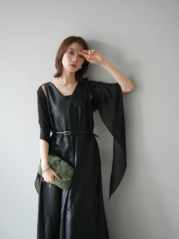 [予約]レザーAラインワンピース/ブラック