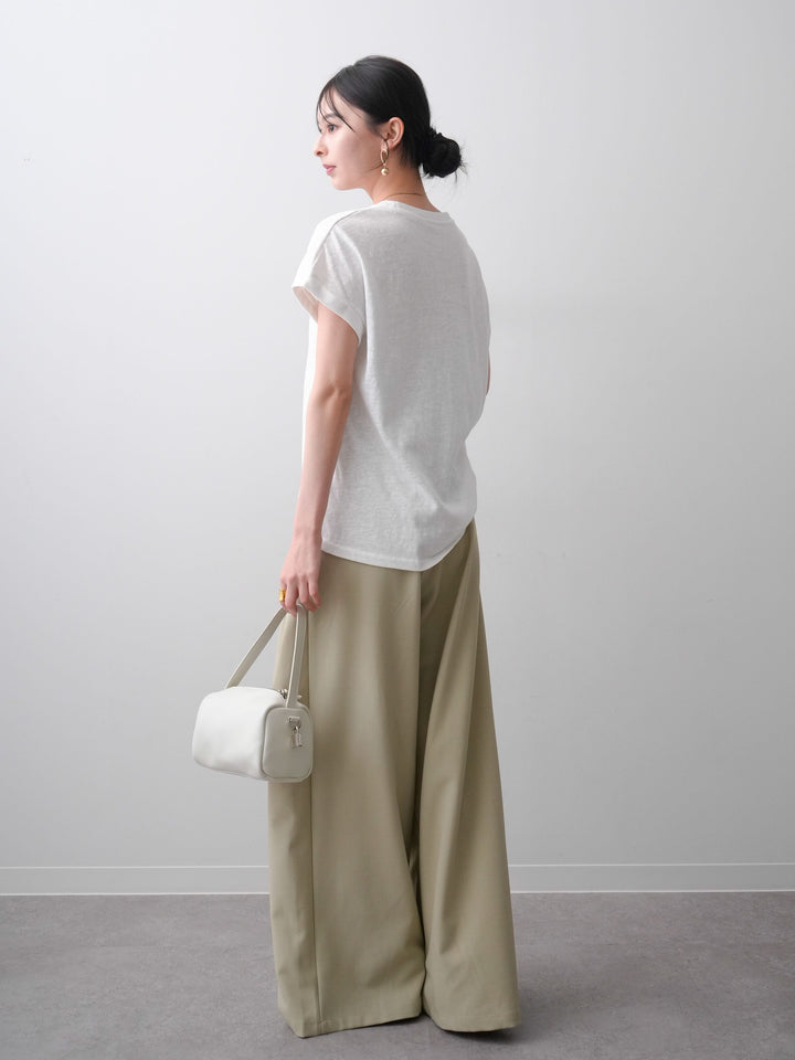 [SET]ドッグエンブロイダリーTEE+アシンメトリーベルトタックワイドパンツ(2set)
