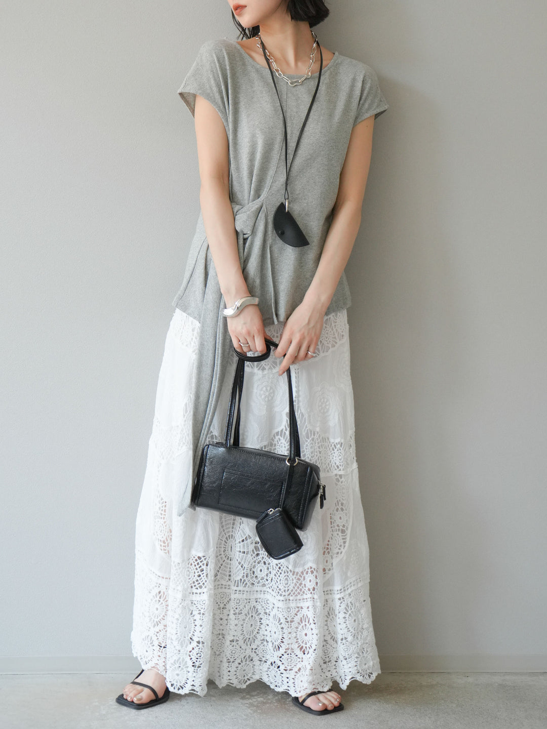 [予約]フロント巻きデザインカットソー/グレー