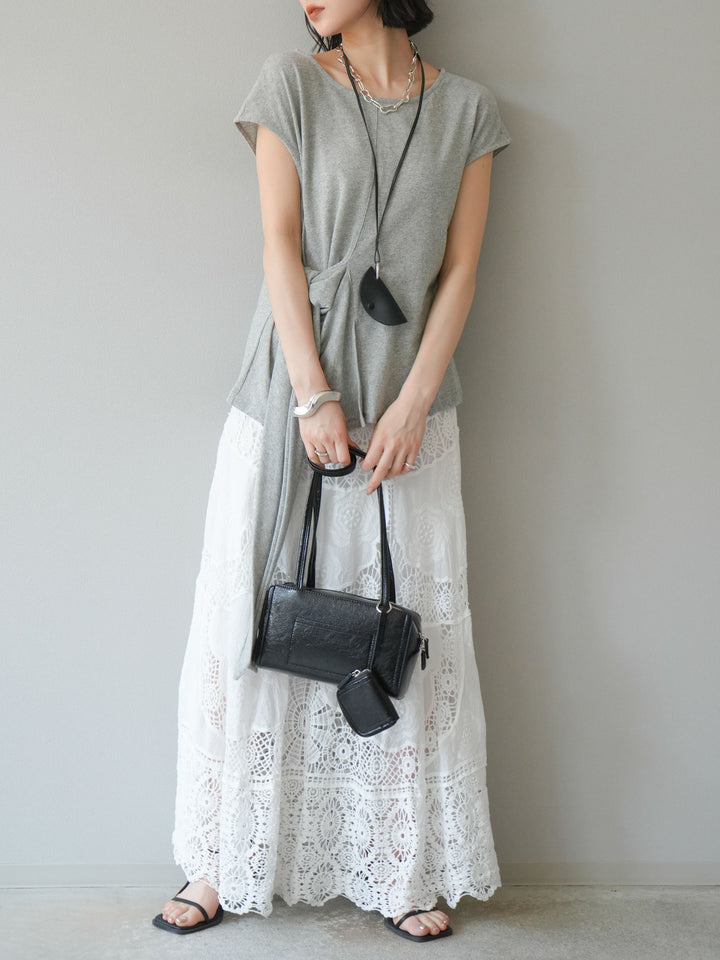 [予約]フロント巻きデザインカットソー/グレー