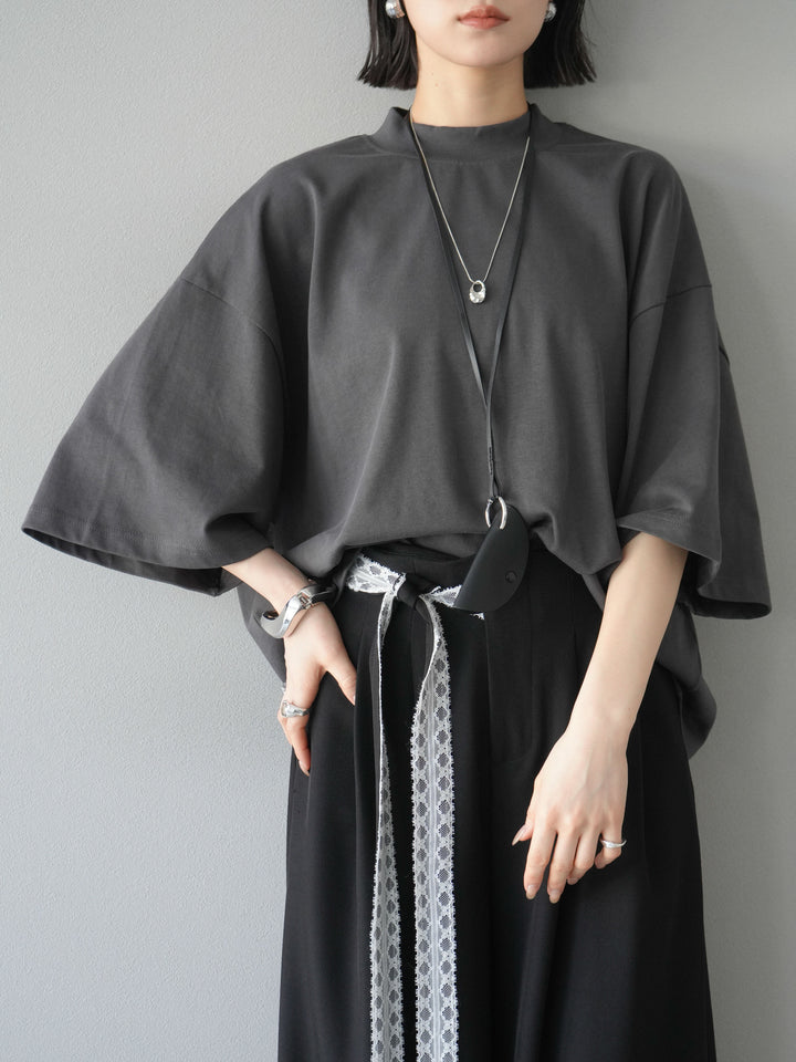 [予約]モックネックコットンルーズTシャツ/チャコール