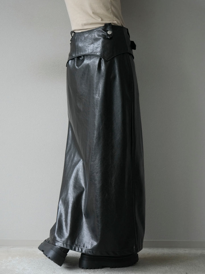 [予約]ベルトデザインレザータッチZIPタイトスカート/ブラック