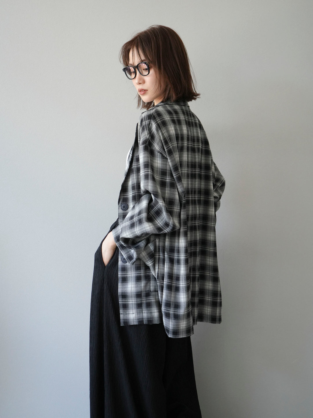 [予約]チェックシャツジャケット/ブラック