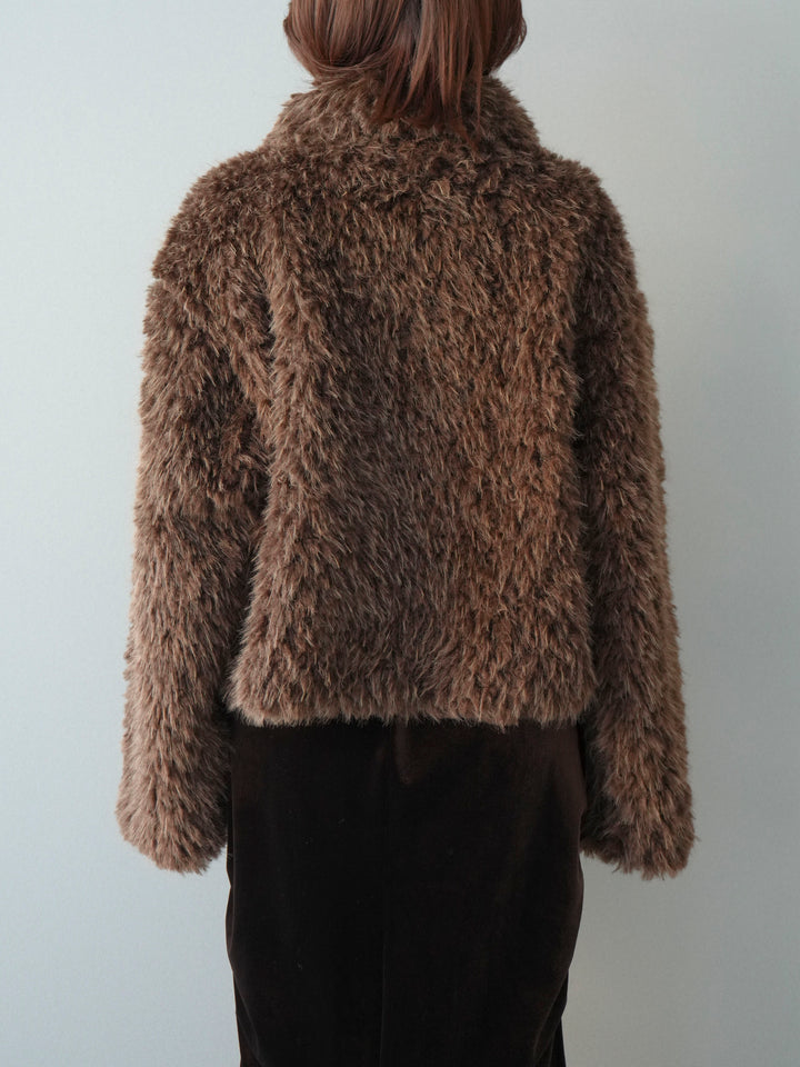 [予約]フェイクファー襟付きショートブルゾン/brown