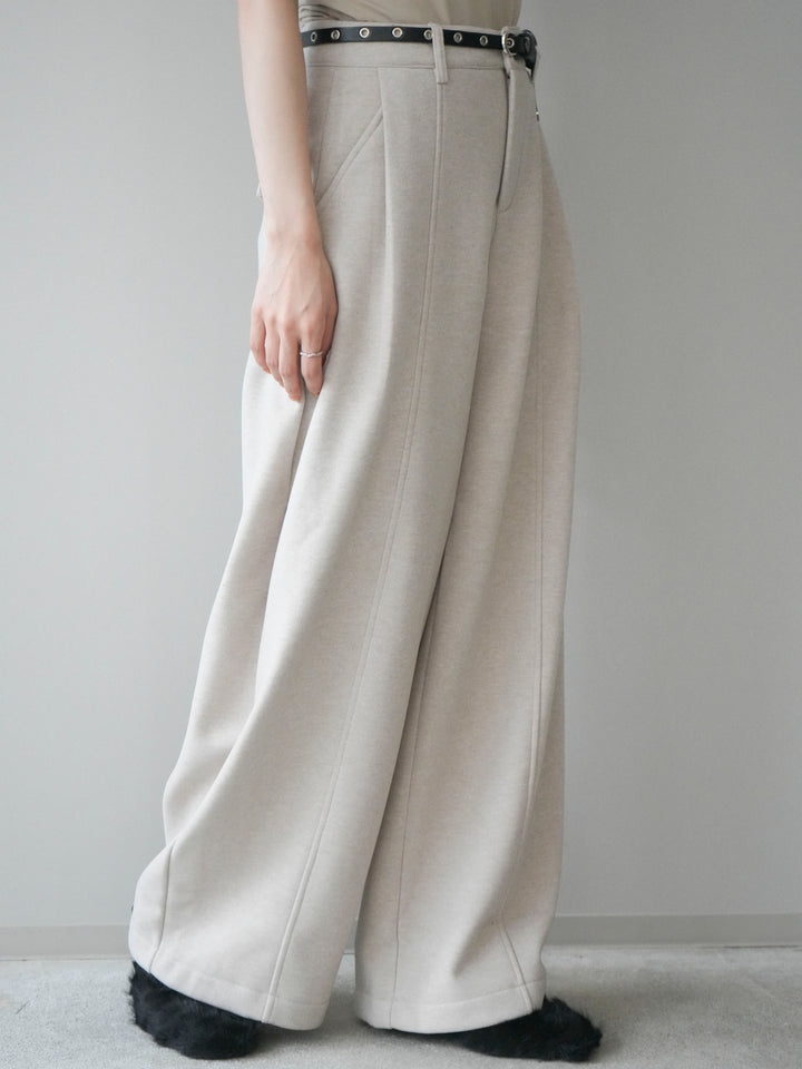 [予約]ベルト付き裏起毛ワイドパンツ/ecru