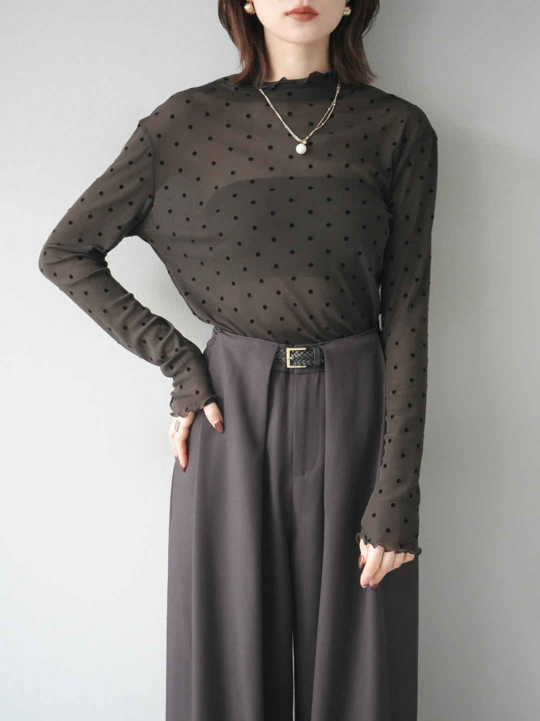 [予約]ドットシアートップス/brown