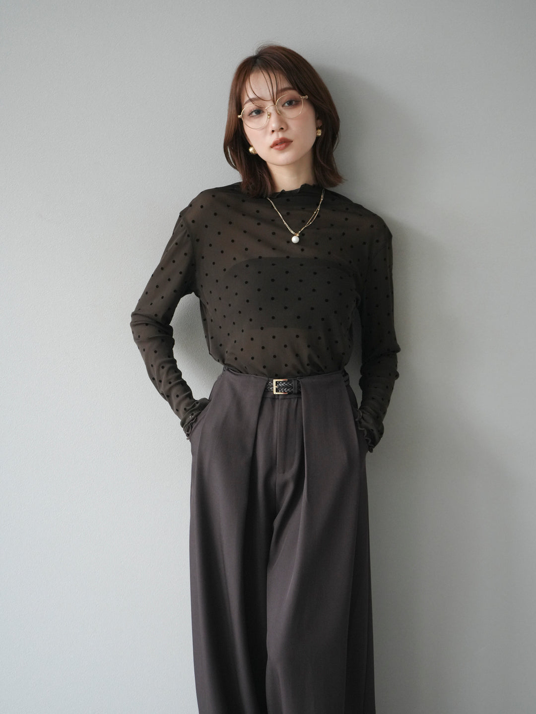 [予約]ドットシアートップス/brown