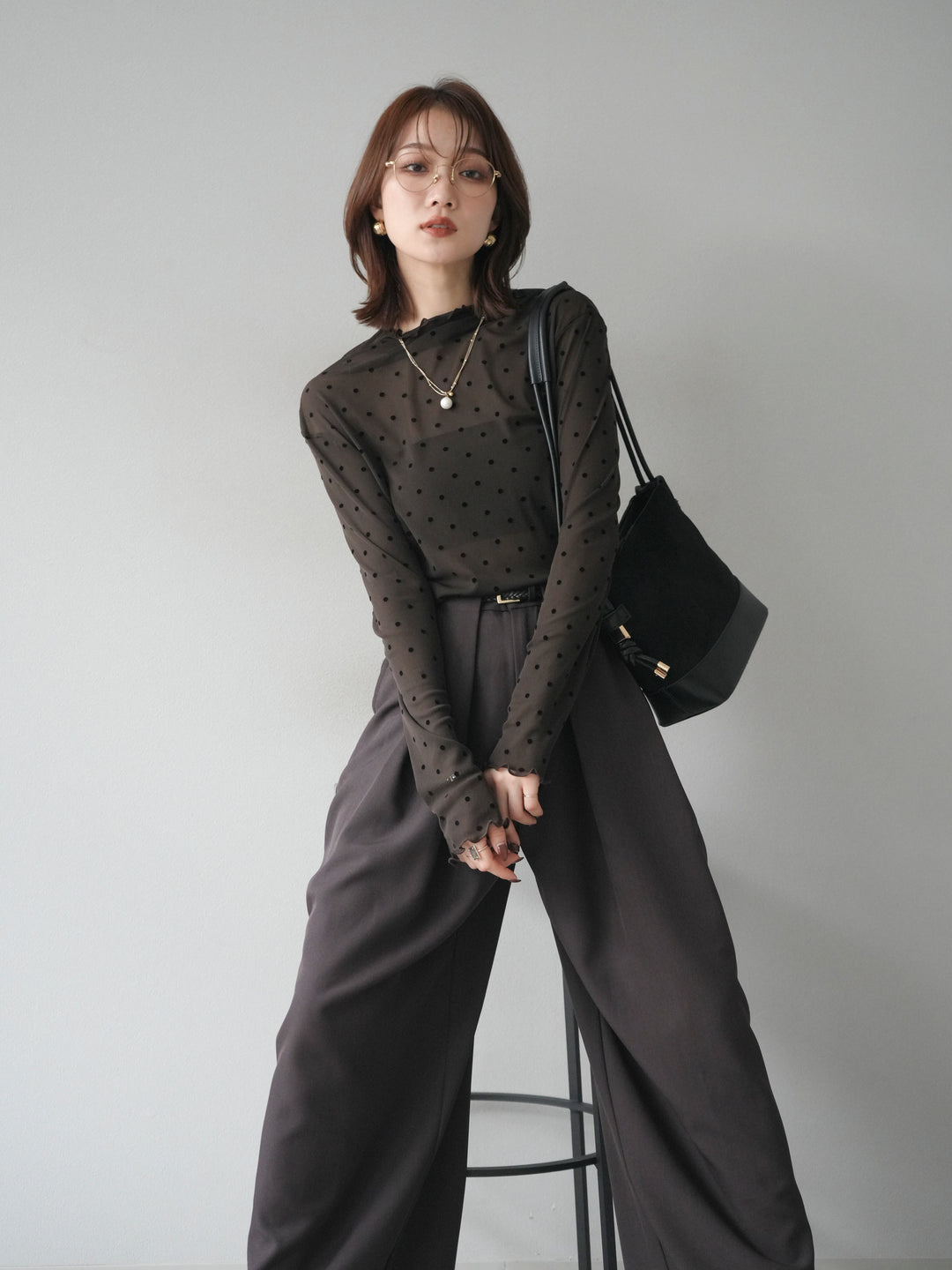 [予約]ドットシアートップス/brown