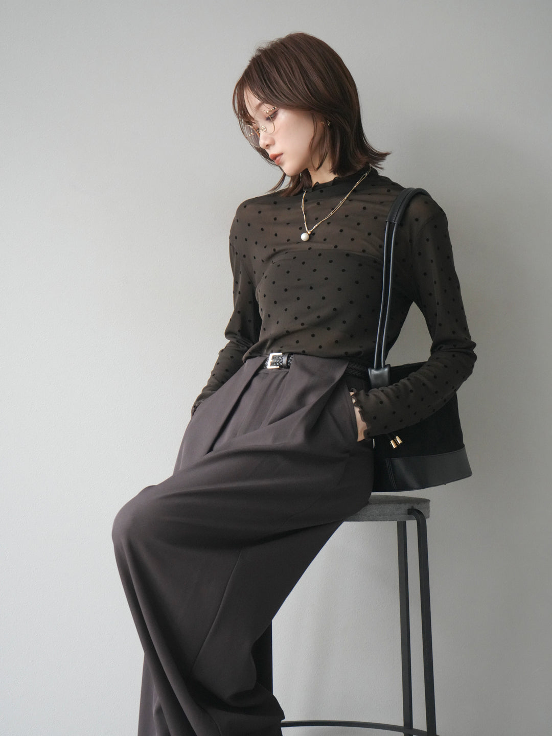 [予約]ドットシアートップス/brown