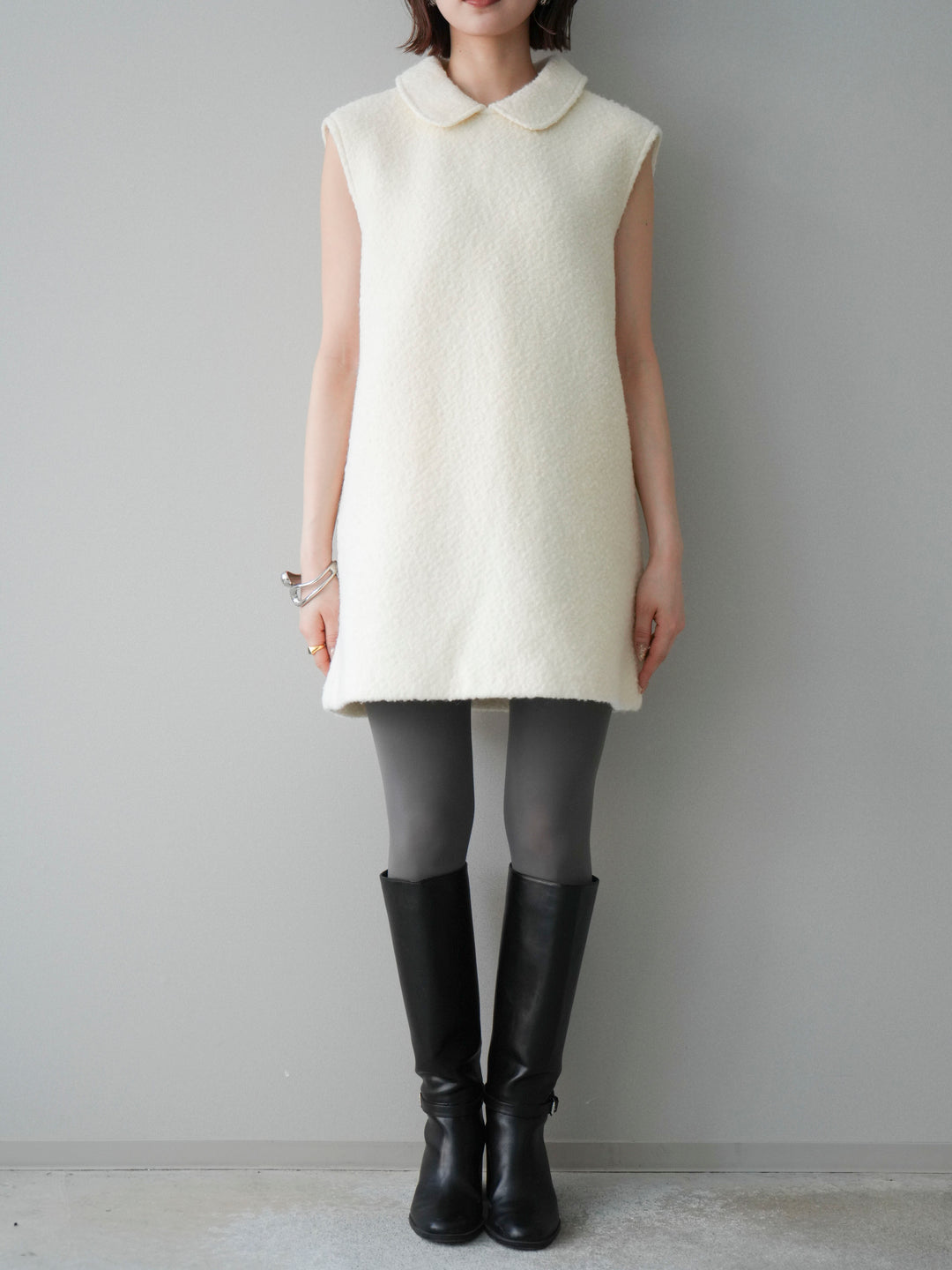 [予約]襟付きブークレミニワンピース/offwhite