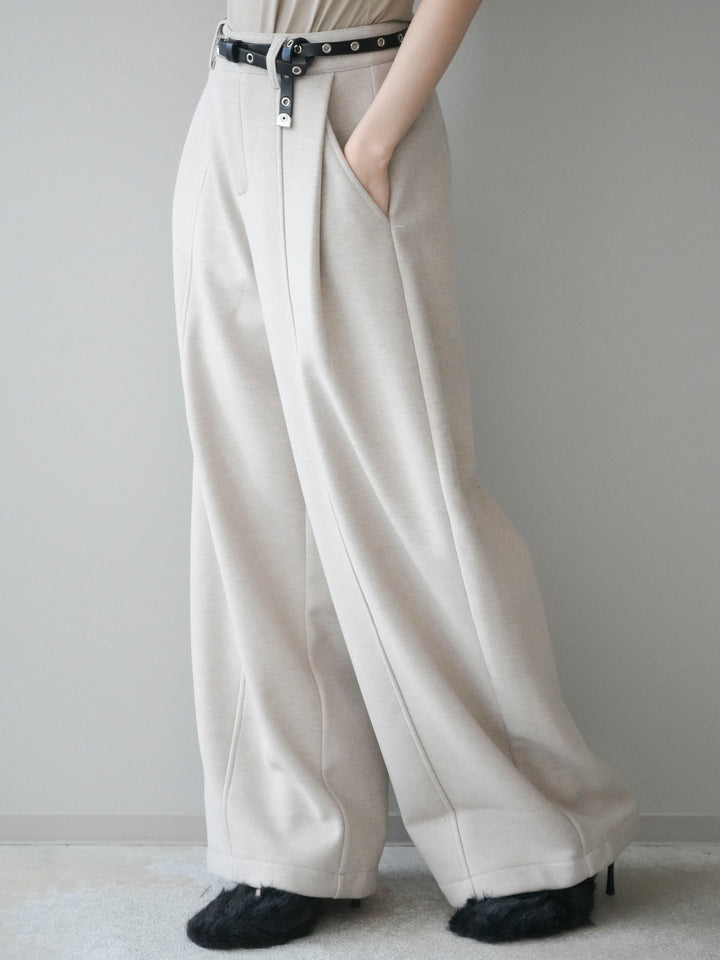 [予約]ベルト付き裏起毛ワイドパンツ/ecru