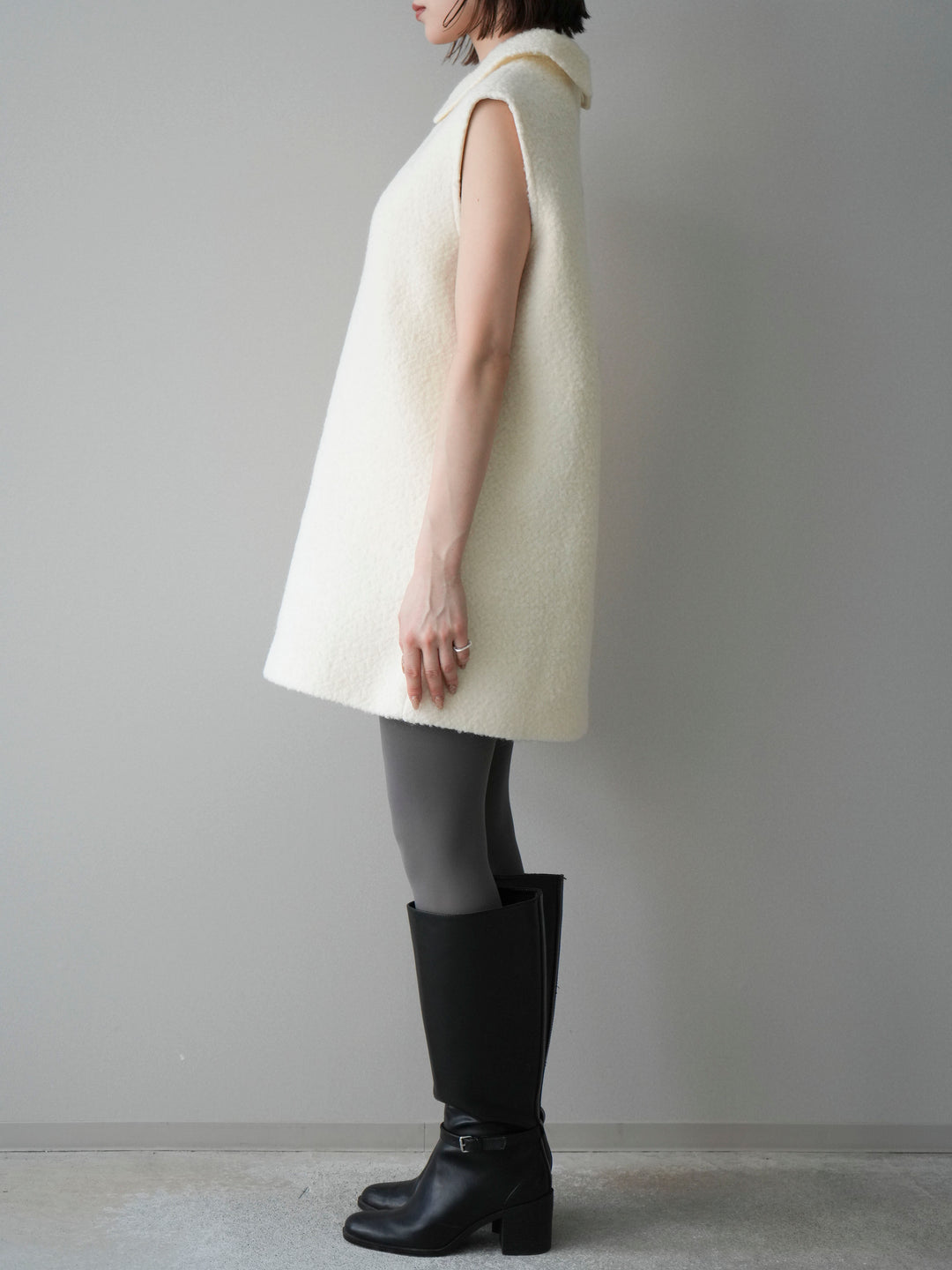 [予約]襟付きブークレミニワンピース/offwhite