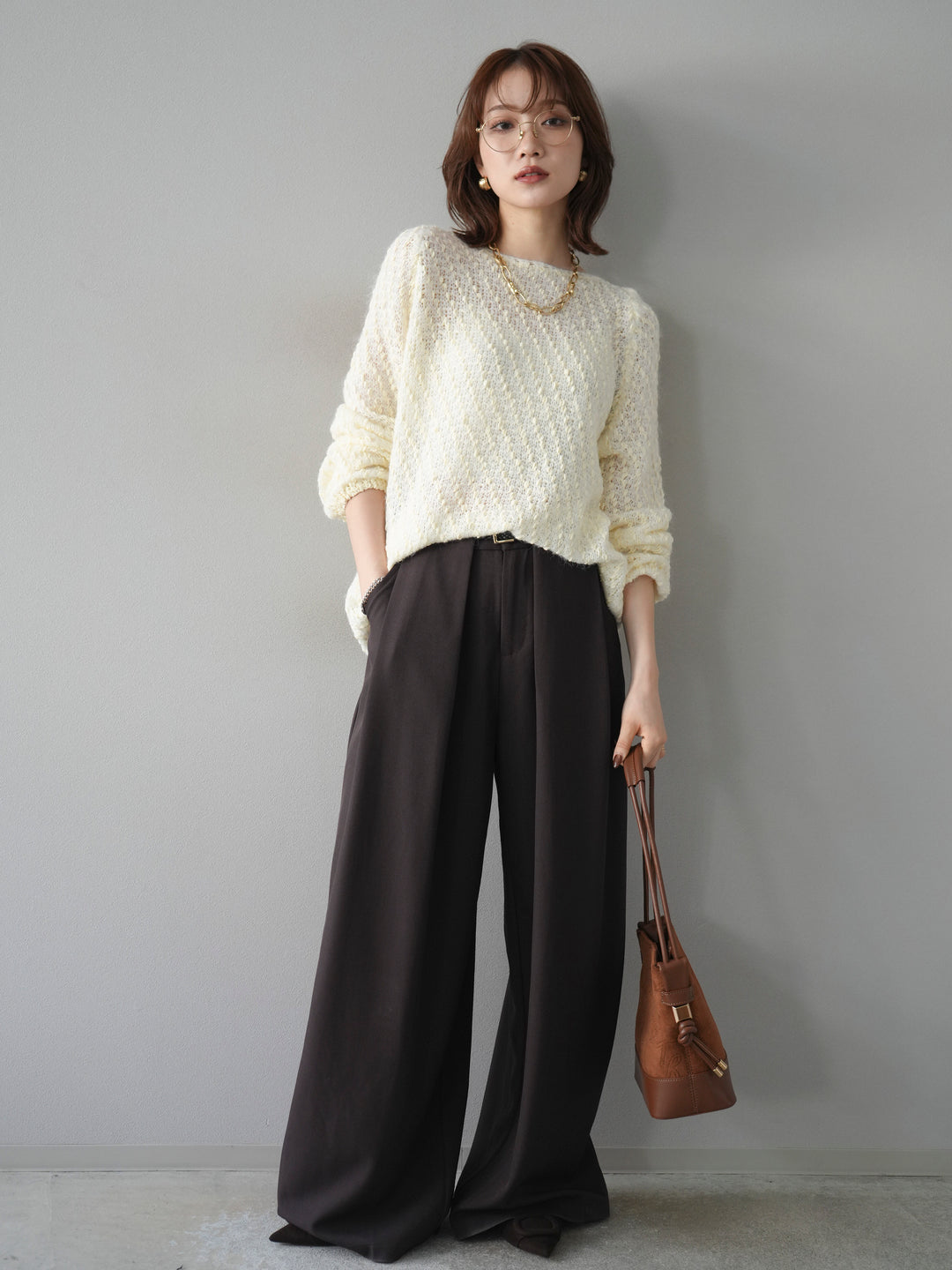 [予約]異素材ミックスヤーンニットプルオーバー/ivory