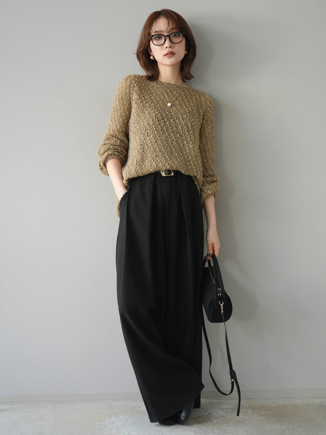 [予約]異素材ミックスヤーンニットプルオーバー/beige