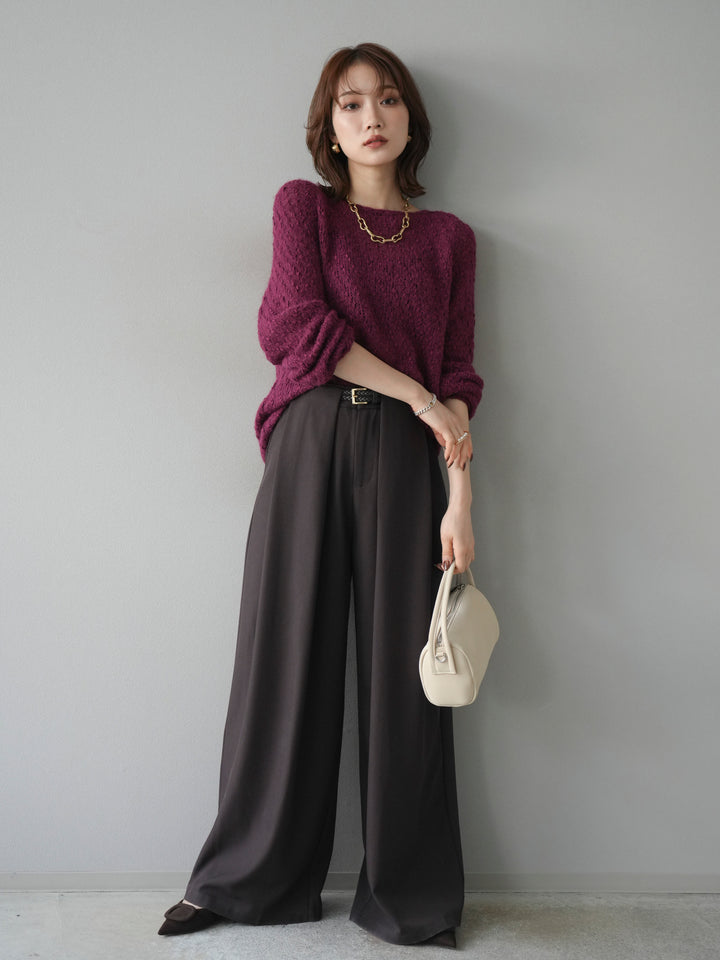 [予約]異素材ミックスヤーンニットプルオーバー/burgundy