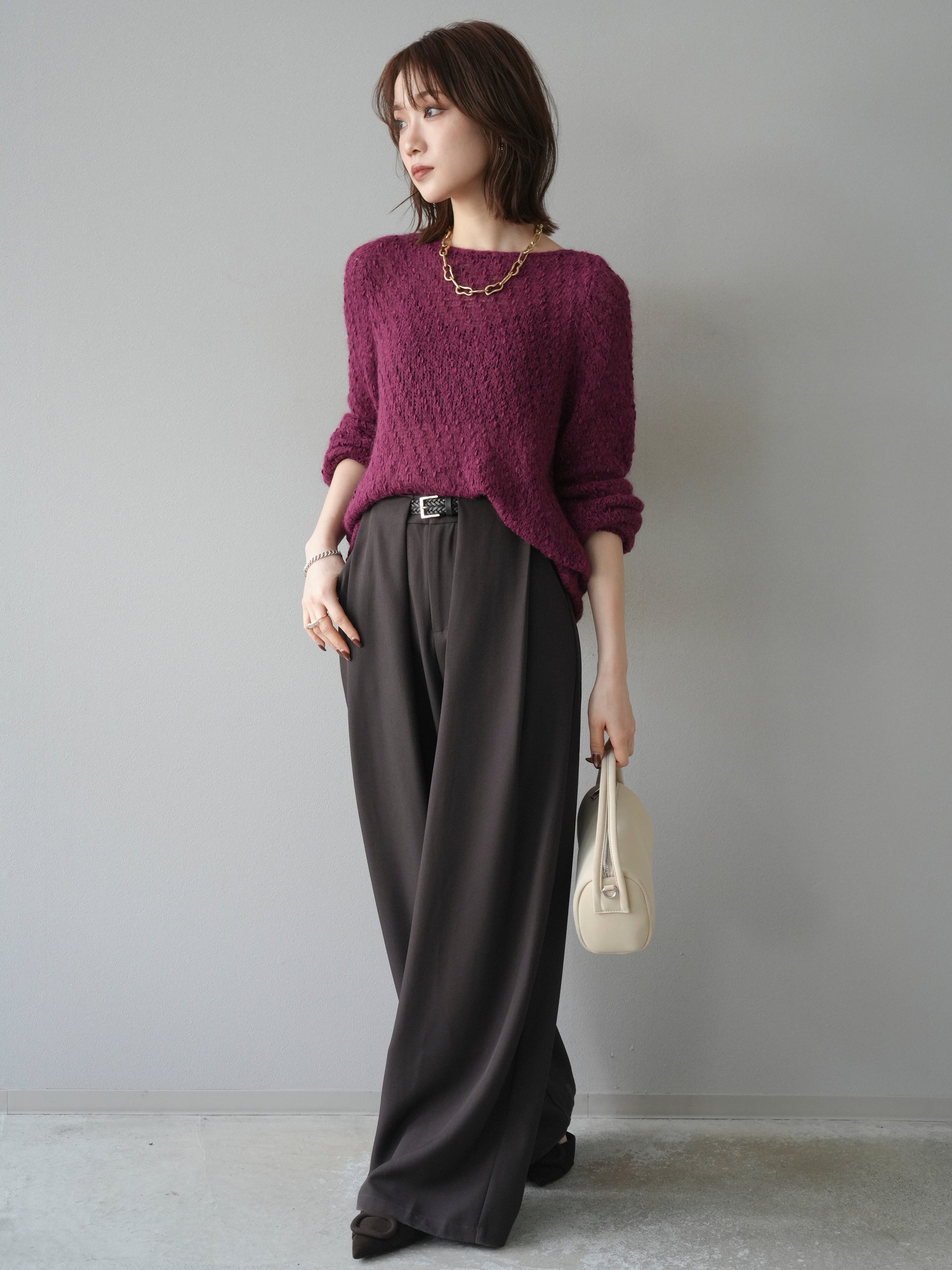 SET]異素材ミックスヤーンニットプルオーバー+ベルトループデザイン