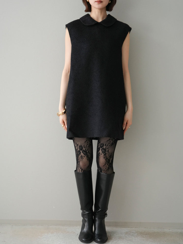 [予約]襟付きブークレミニワンピース/black