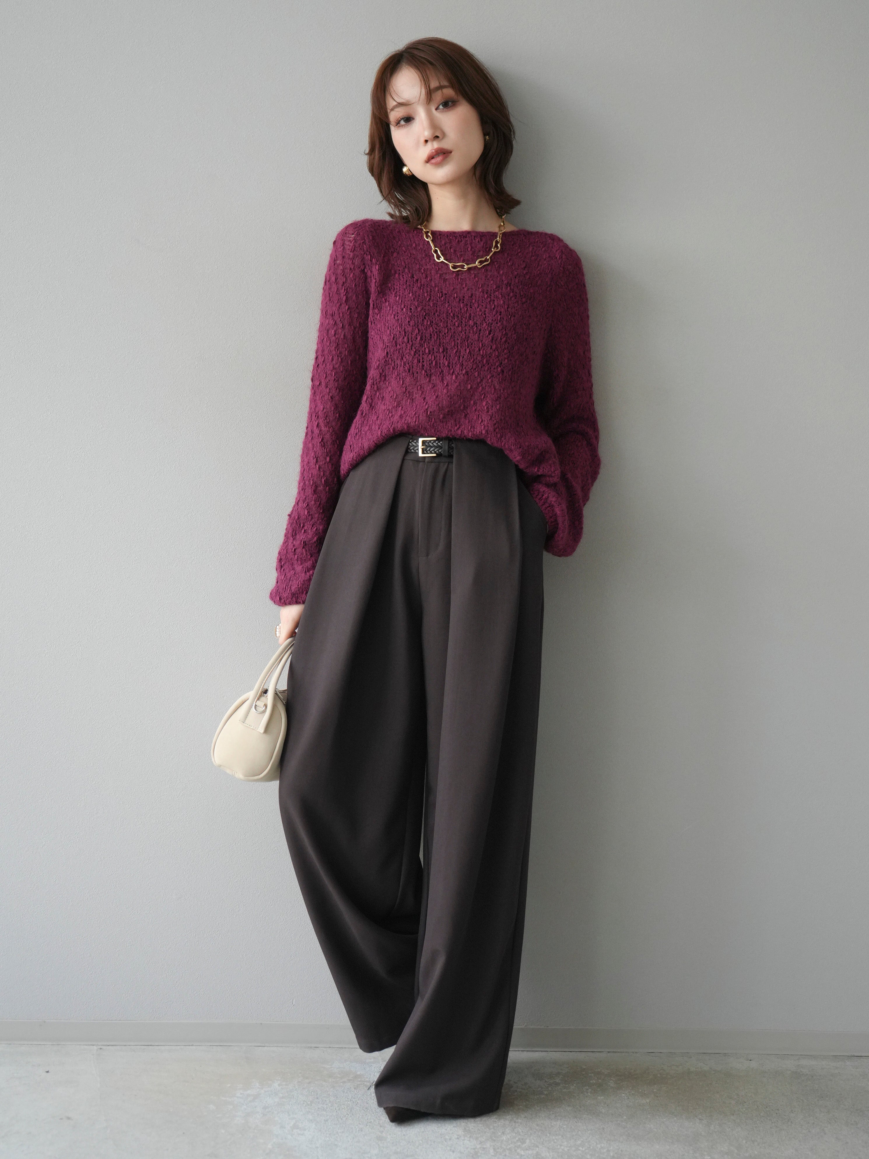 SET]異素材ミックスヤーンニットプルオーバー+ベルトループデザイン
