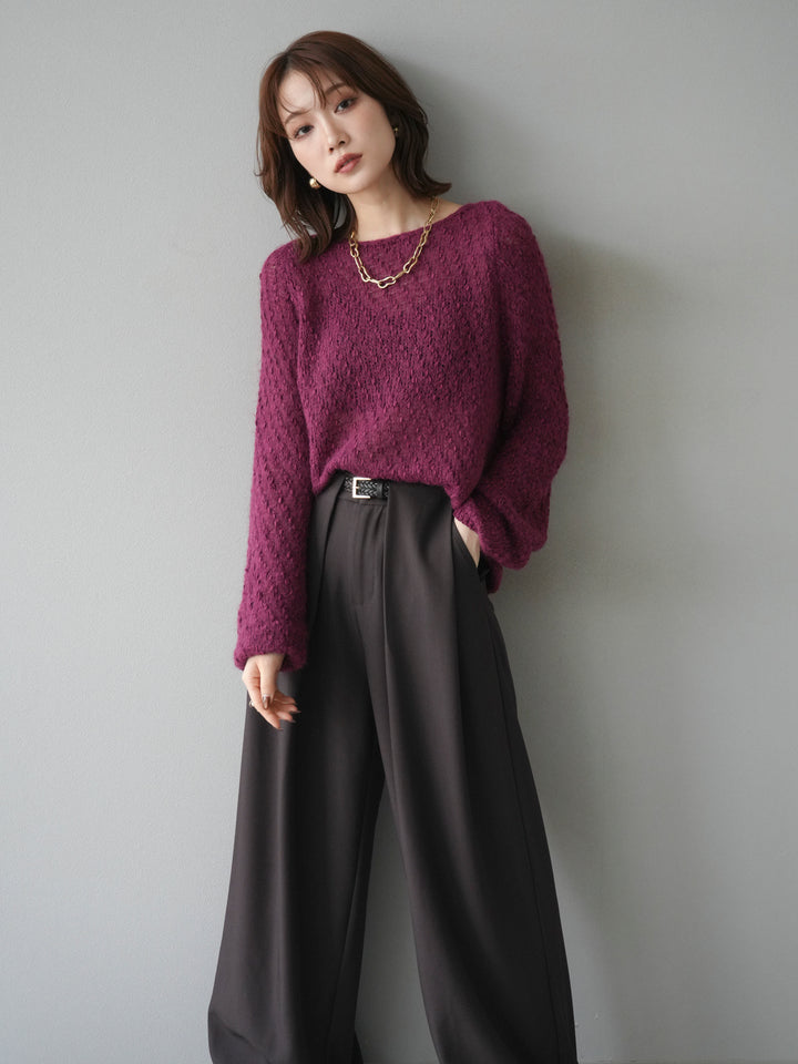 [予約]異素材ミックスヤーンニットプルオーバー/burgundy