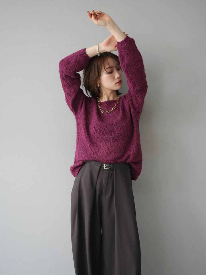 [予約]異素材ミックスヤーンニットプルオーバー/burgundy