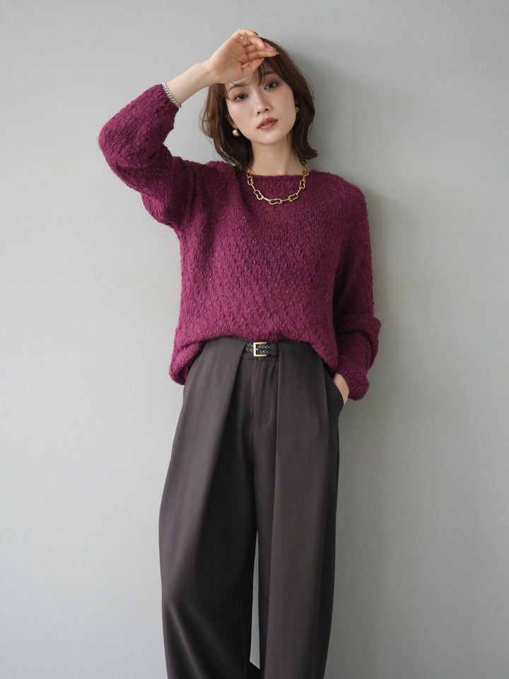 [予約]異素材ミックスヤーンニットプルオーバー/burgundy