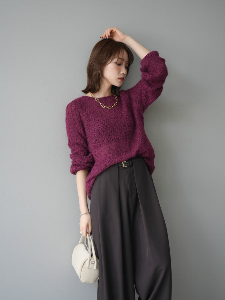 [予約]異素材ミックスヤーンニットプルオーバー/burgundy