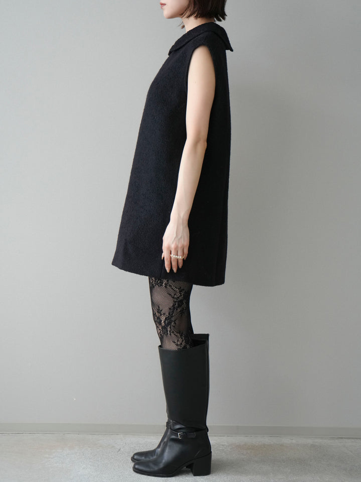 [予約]襟付きブークレミニワンピース/black