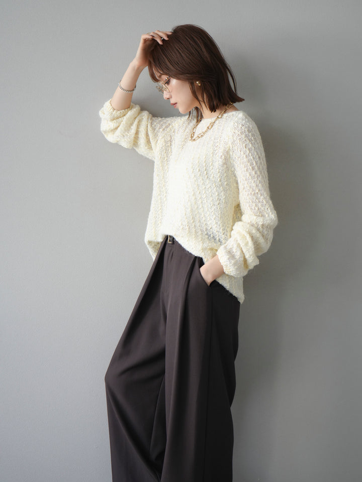 [SET]異素材ミックスヤーンニットプルオーバー+選べるアクセセット(2set)