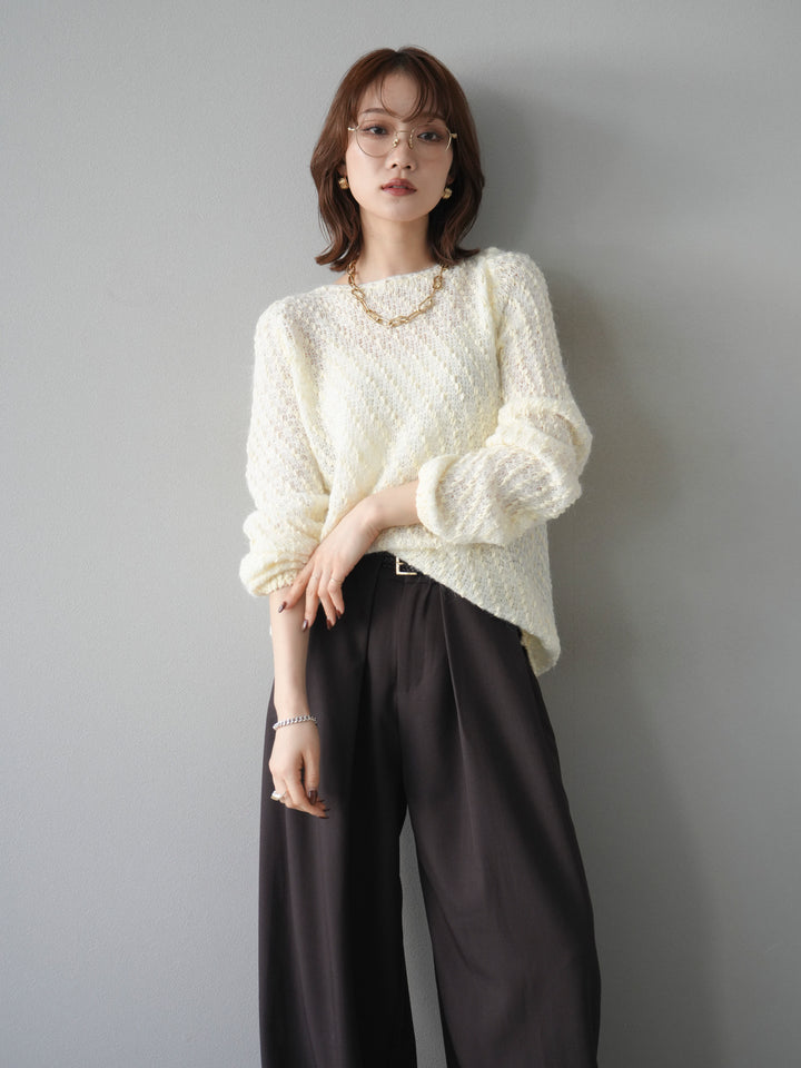 [SET]異素材ミックスヤーンニットプルオーバー+選べるアクセセット(2set)