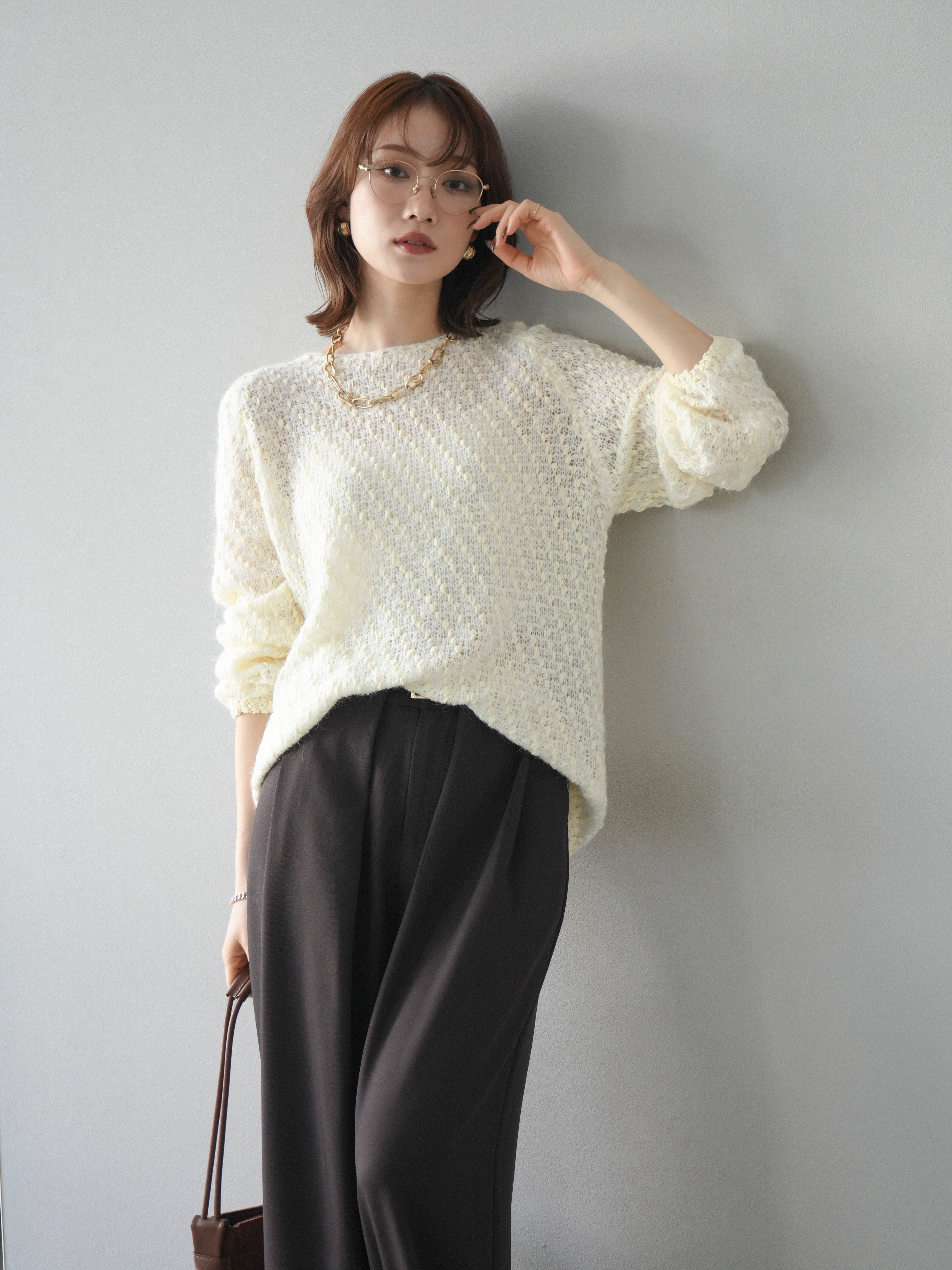 SET]異素材ミックスヤーンニットプルオーバー+ベルトループデザイン