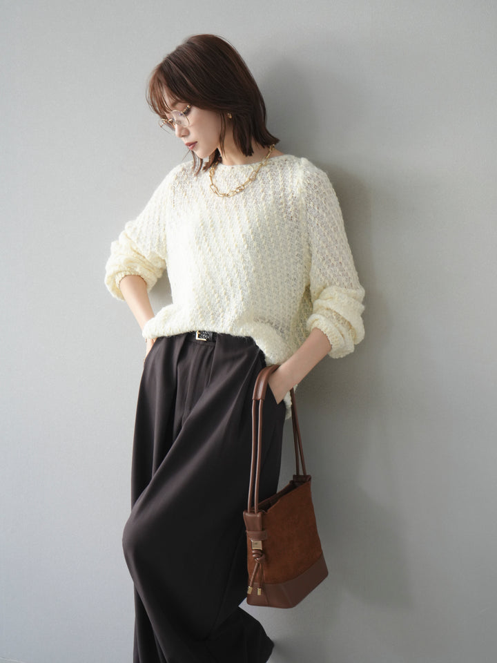 [SET]異素材ミックスヤーンニットプルオーバー+選べるアクセセット(2set)