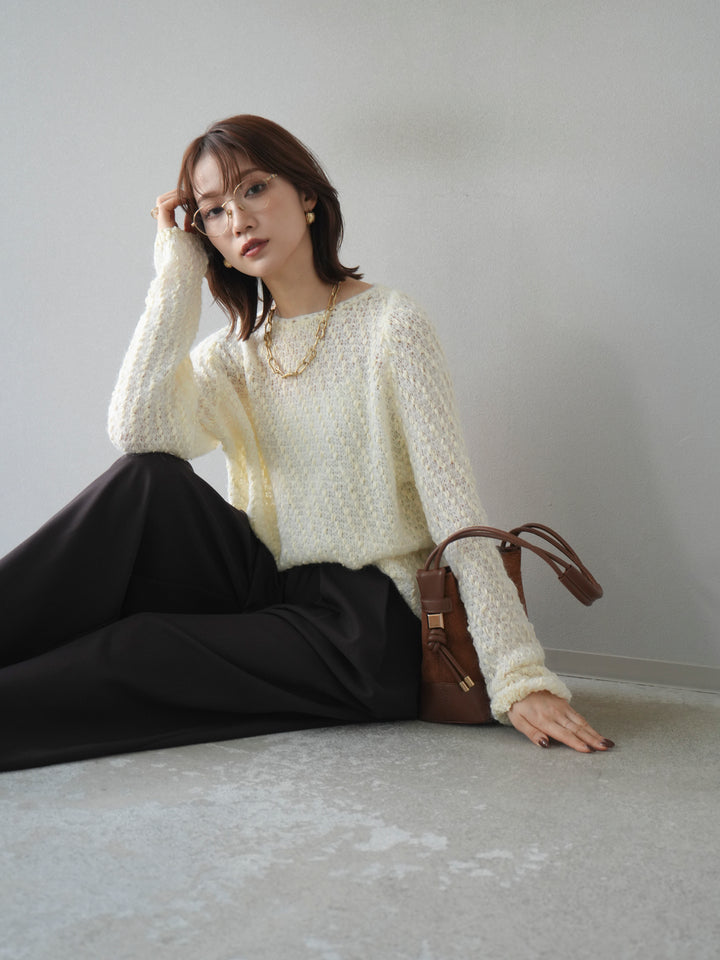 [SET]異素材ミックスヤーンニットプルオーバー+選べるアクセセット(2set)