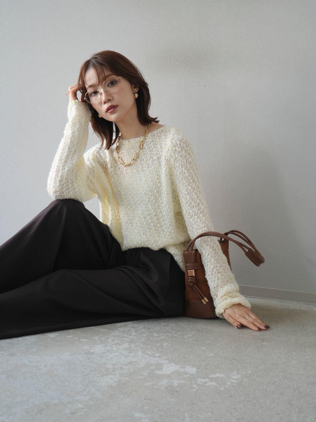 [予約]異素材ミックスヤーンニットプルオーバー/ivory