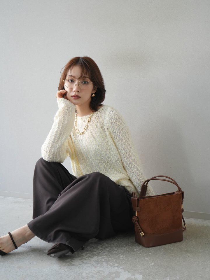 [SET]異素材ミックスヤーンニットプルオーバー+選べるアクセセット(2set)