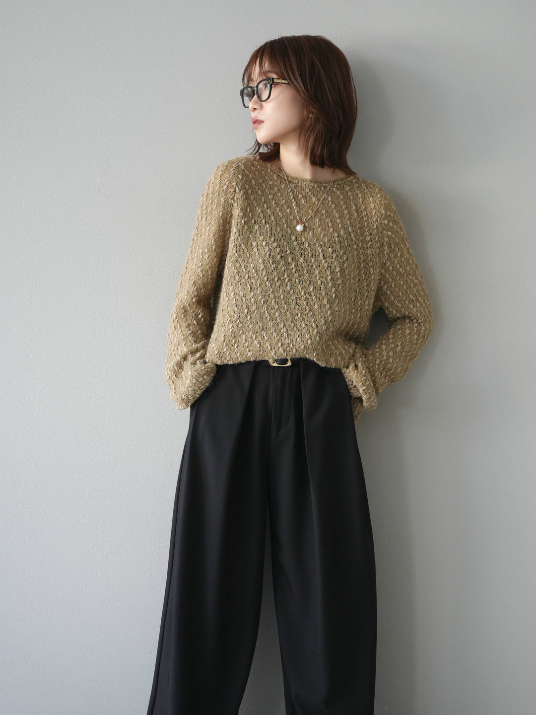 [予約]異素材ミックスヤーンニットプルオーバー/beige