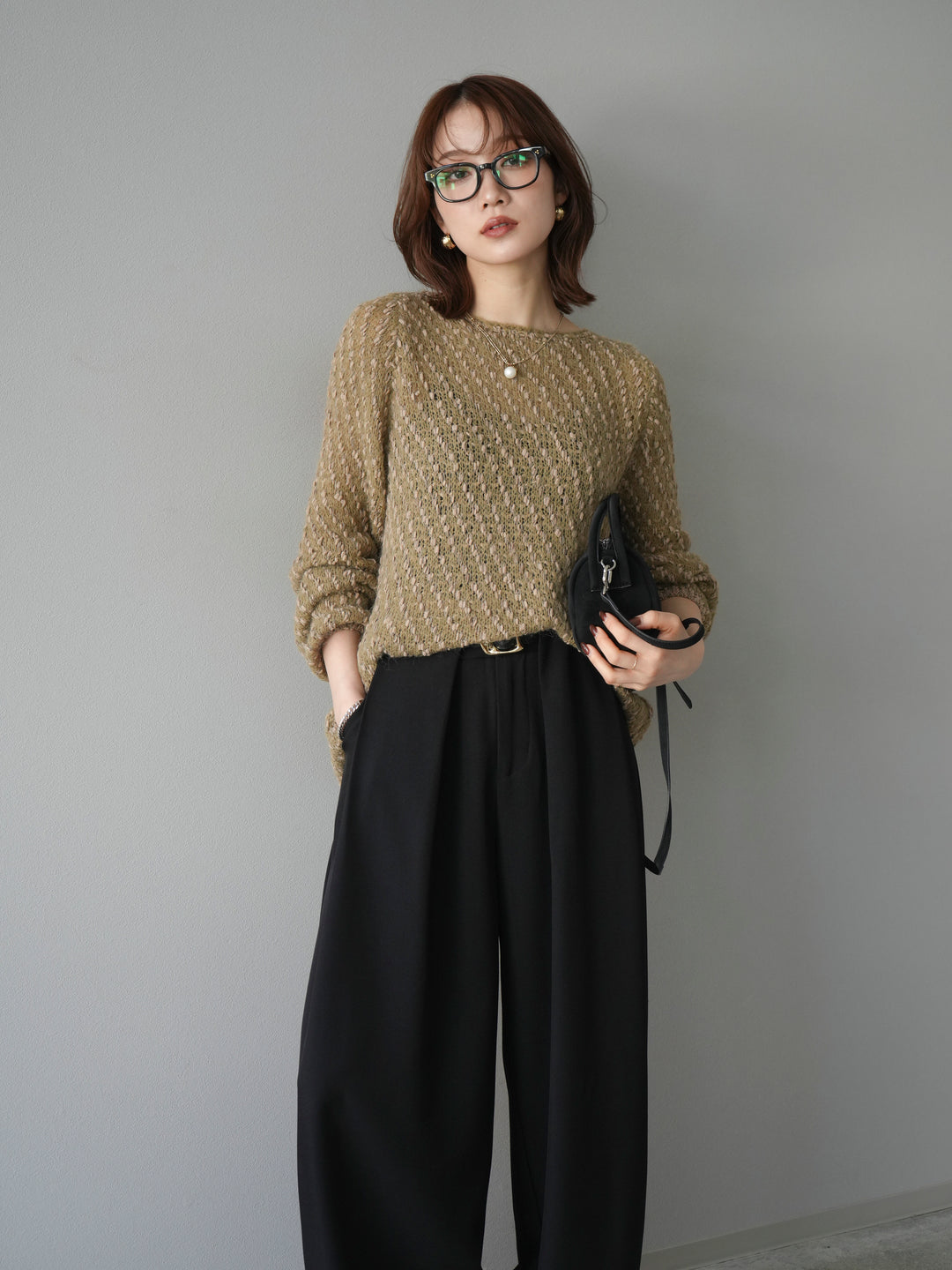 [予約]異素材ミックスヤーンニットプルオーバー/beige