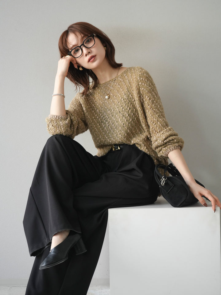 [予約]異素材ミックスヤーンニットプルオーバー/beige