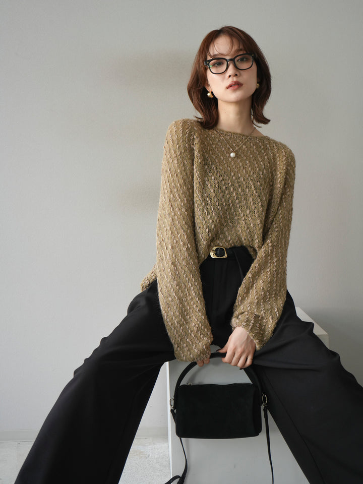 [SET]異素材ミックスヤーンニットプルオーバー+選べるアクセセット(2set)